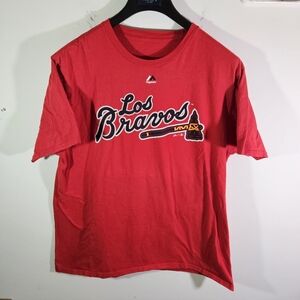 RARE Majestic MLB Atlanta Braves Ronald Acuna Jr. 'Los Bravos' T-Shirt Jersey!